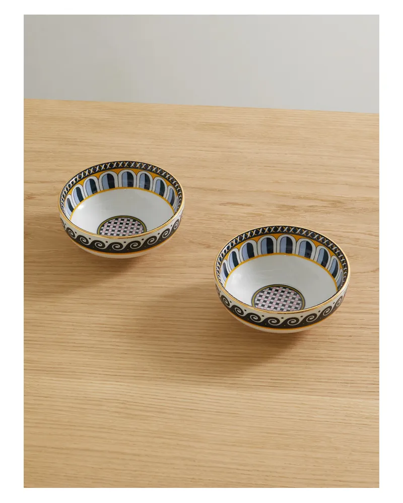 La DoubleJ Set Of Two Gold-plated Porcelain Snack Bowls - White White