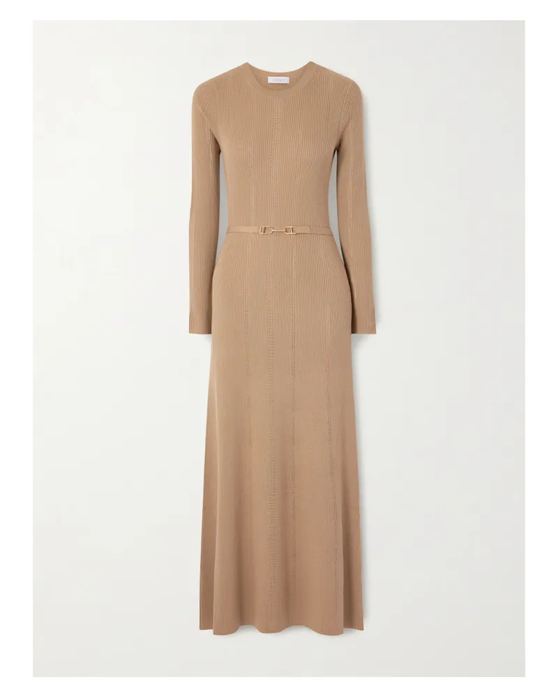 Gabriela Hearst Imagene Midikleid Aus Wolle Aus Geripptem Pointelle-strick Mit Gürtel - Braun Braun