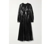 Sequined Tulle Midi Dress - Black