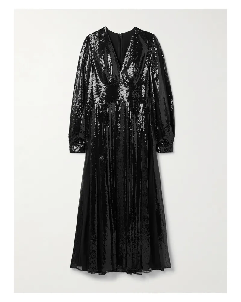 Elie Saab Sequined Tulle Midi Dress - Black Black
