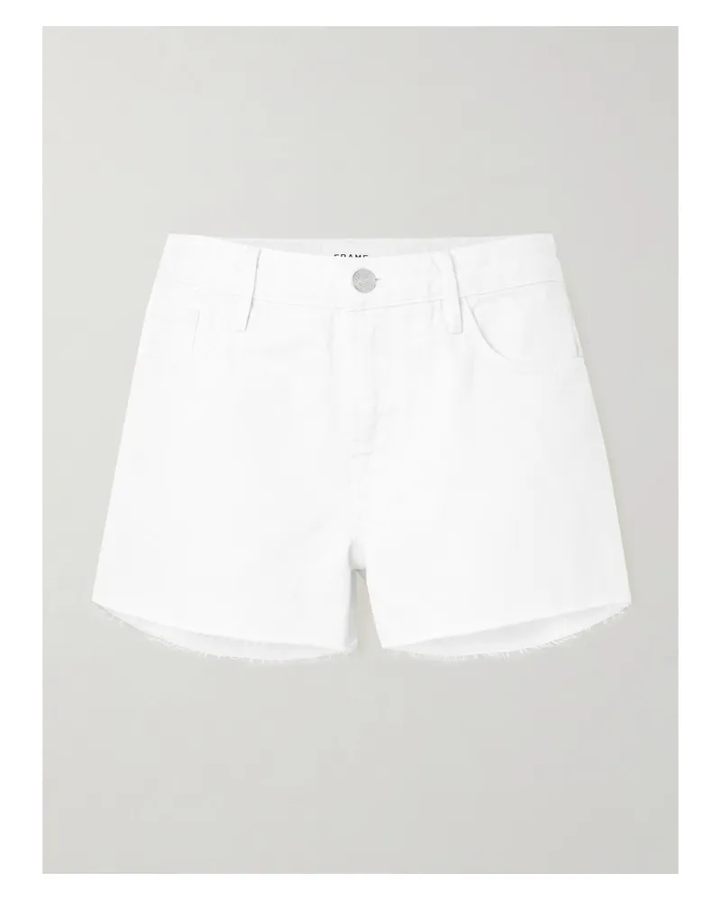 Frame Denim Le Grand Garcon Jeansshorts Mit Fransen - Weiß Weiß