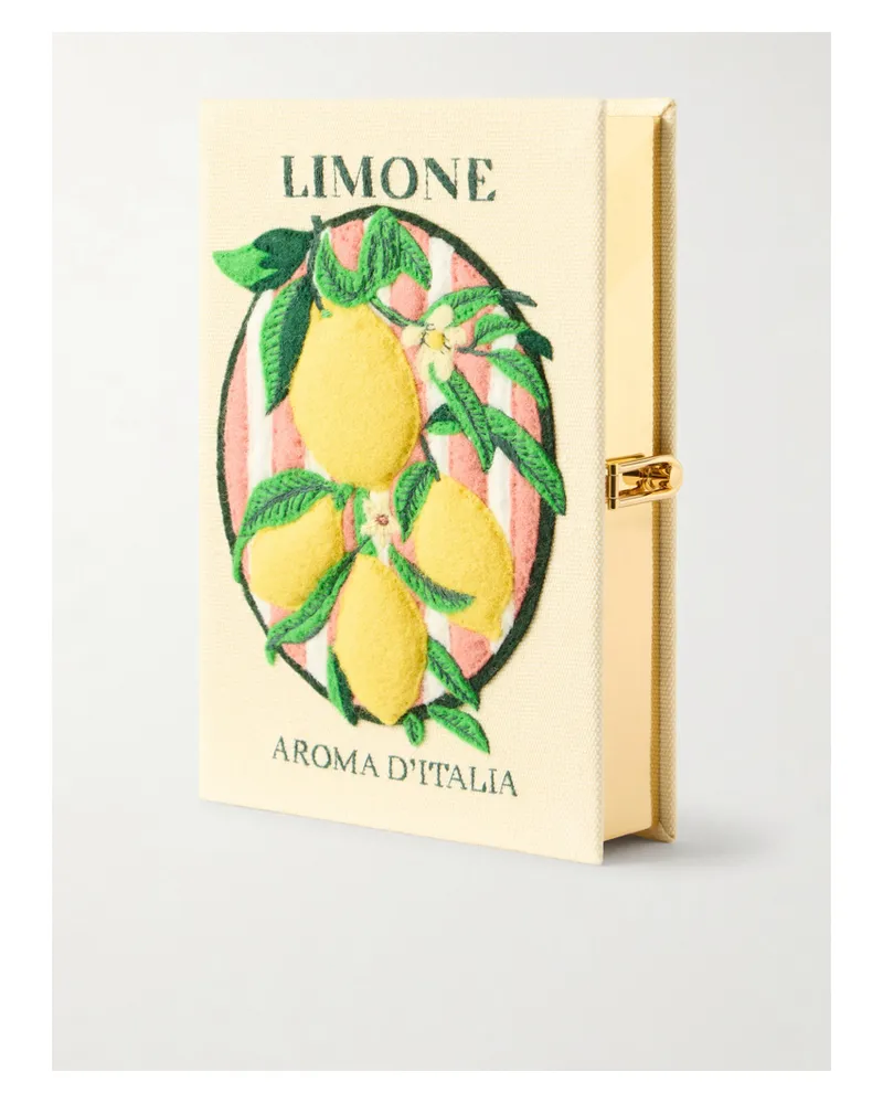 Olympia Le-Tan Aroma D'italia Appliquéd Embroidered Canvas Clutch - Yellow Yellow