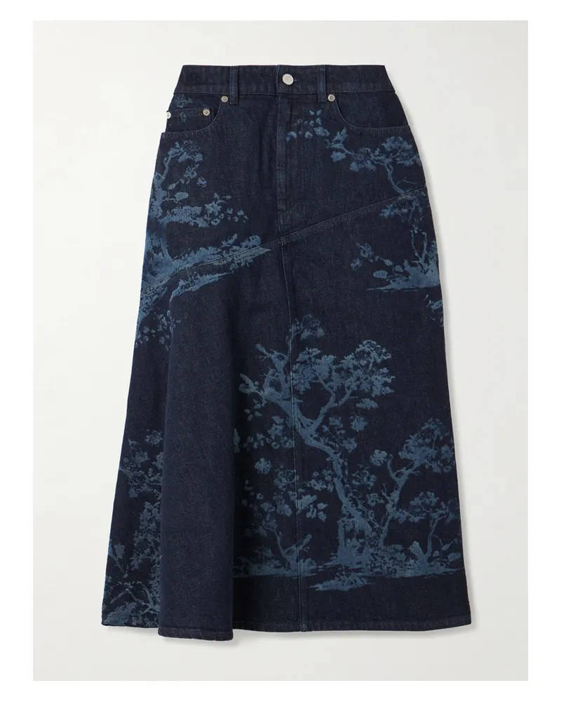 Erdem Asymmetrischer Midi-jeansrock Mit Prints - Blau Blau