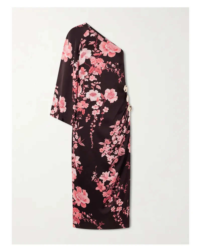 Borgo De Nor Atlantis One-sleeve Embellished Printed Satin Midi Dress - Purple Purple