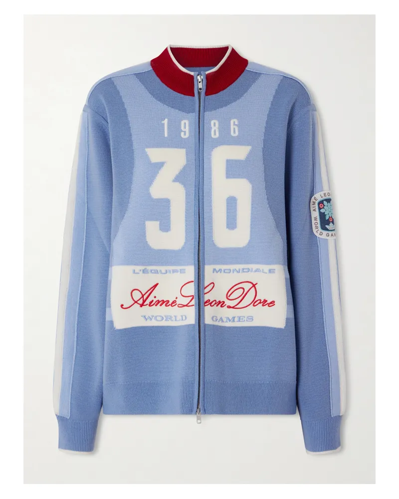 Aimé Leon Dore Cardigan Aus Jacquard-wollstrick Mit Reißverschluss - Blau Blau