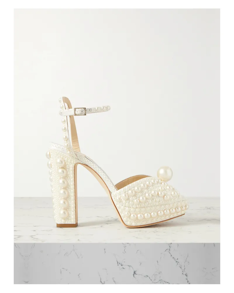 Jimmy Choo Sacaria 120 Embellished Satin Platform Sandals - White White