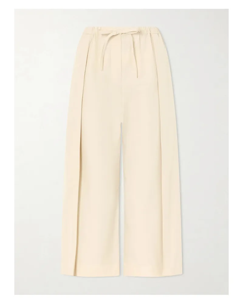 Loewe Pleated Cropped Cotton Wide-leg Pants - Neutrals Neutrals