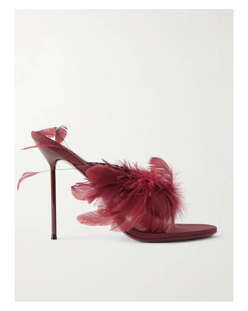 Paris Texas Lidia Feather-trimmed Leather Mules - Burgundy Burgundy