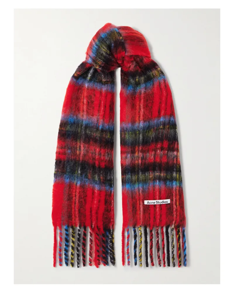 Acne Studios Schal Aus Einer Karierten Mohairmischung - Rot Rot