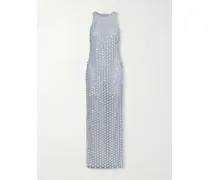 Bixi Floral-embellished Mesh Gown - Silver
