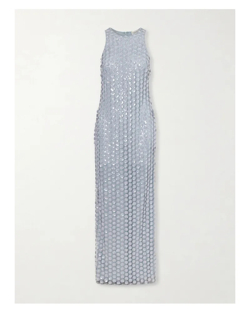 The New Arrivals Ilkyaz Ozel Bixi Floral-embellished Mesh Gown - Silver Silver
