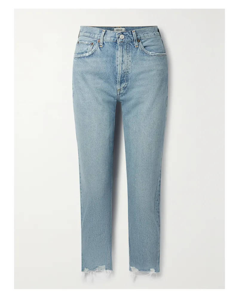 AGOLDE Riley Verkürzte, Hoch Sitzende Jeans Mit Geradem Bein Aus Bio-denim In Distressed-optik - Blau Blau