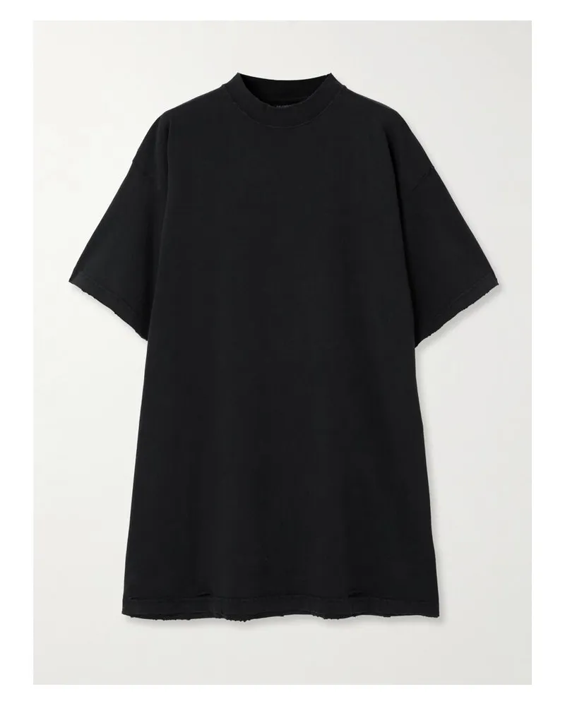 Balenciaga Oversized-t-shirt Aus Baumwoll-jersey Mit Prints In Distressed-optik - Schwarz Schwarz