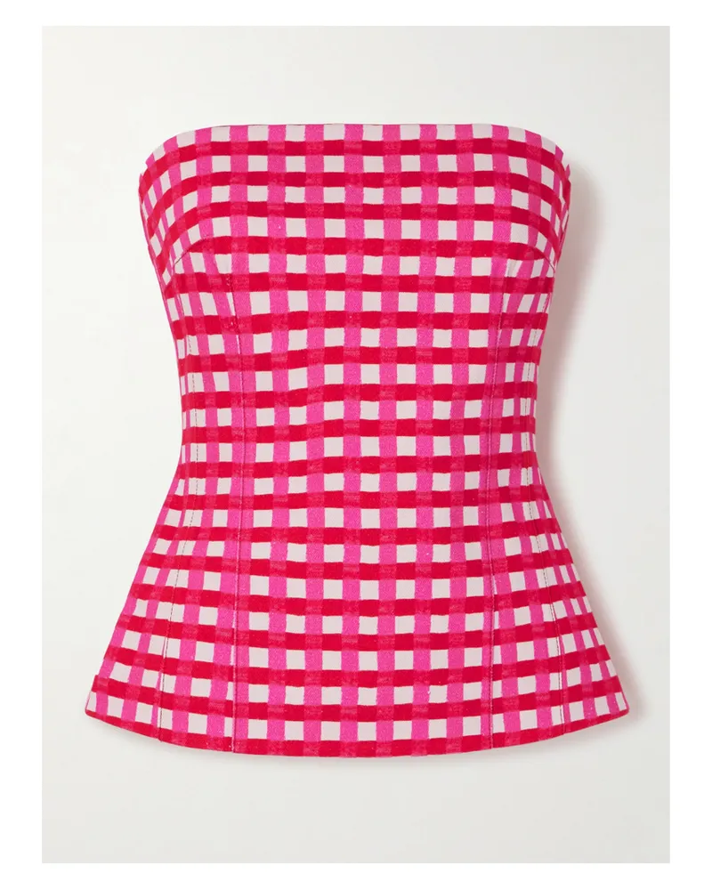 EMILIA WICKSTEAD Kerina Trägerloses Bustier Aus Denim Mit Gingham-karo - Pink Pink