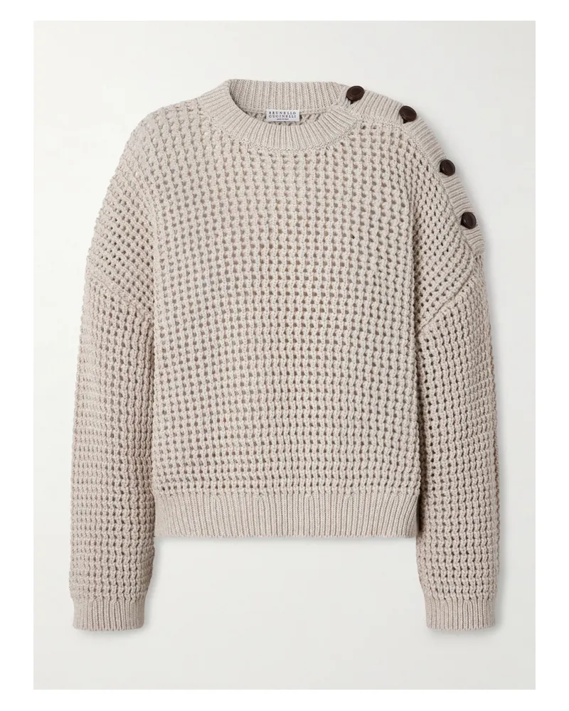 Brunello Cucinelli Open-knit Cotton-blend Sweater - Neutrals Neutrals