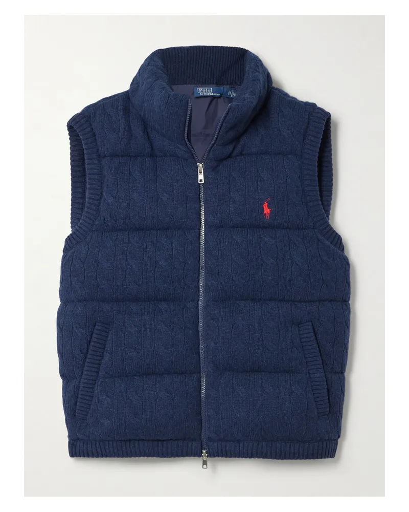 Ralph Lauren Weste Aus Einer Woll-kaschmirmischung In Zopfstrick Mit Stickerei Und Wattierung - Blau Blau