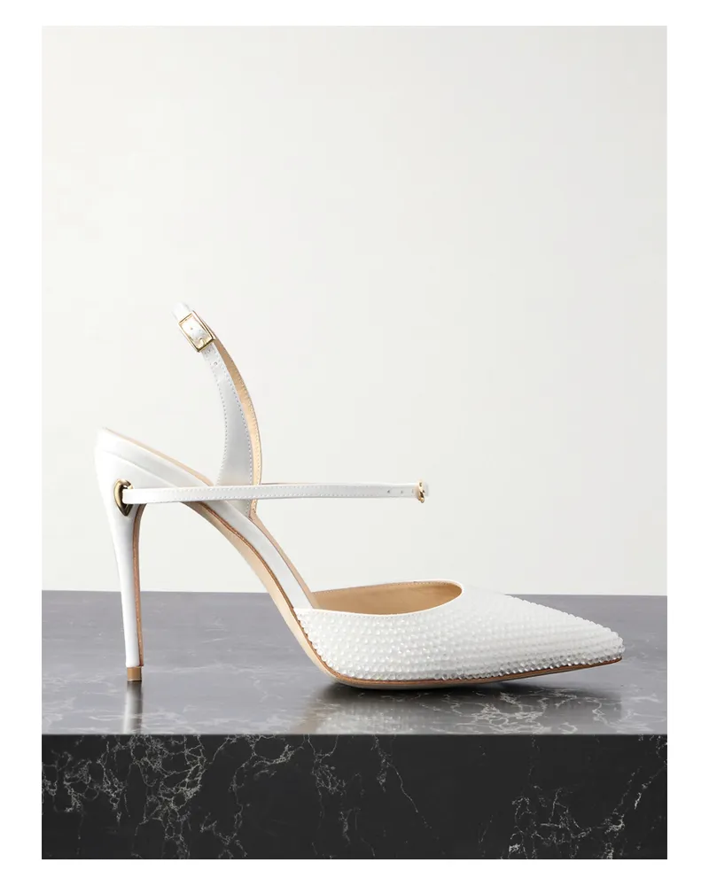 Jennifer Chamandi Vittorio 105 Pumps Aus Satin Mit Kristallen - Weiß Weiß