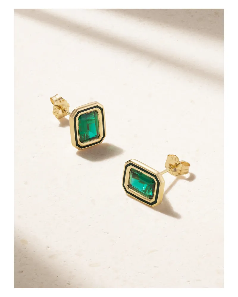 Alison Lou Madison 14-karat Gold, Laboratory-grown Emerald And Enamel Earrings - Green Green