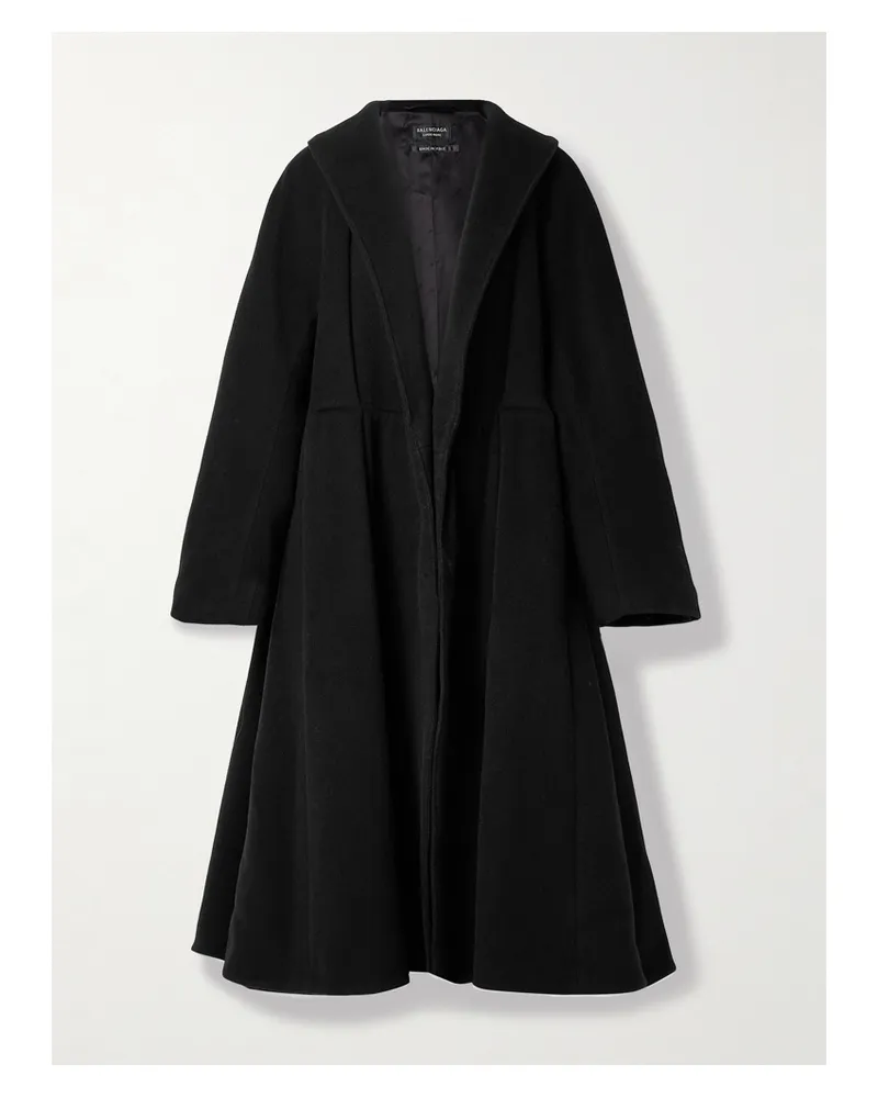 Balenciaga Mantel Aus Einer Gebürsteten Wollmischung Mit Gürtel - Schwarz Schwarz