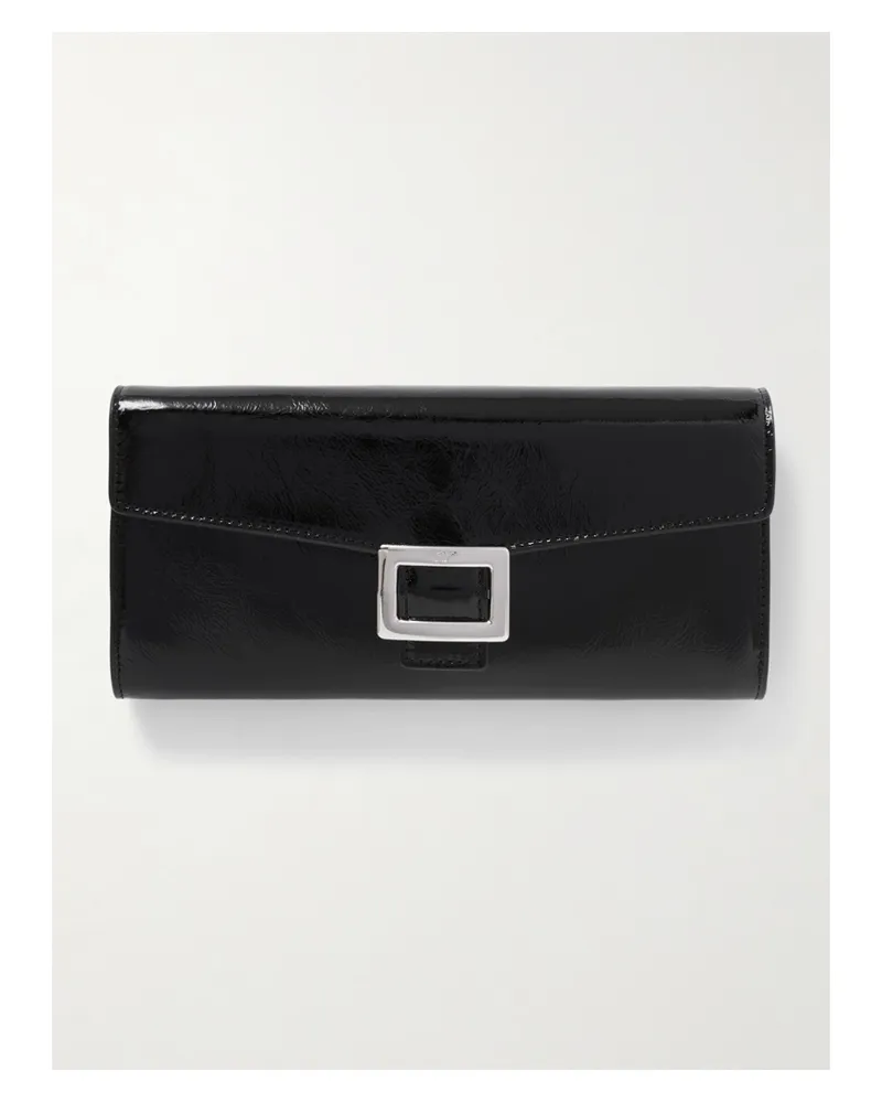 Roger Vivier Belle Vivier Buckled Patent-leather Clutch - Black Black