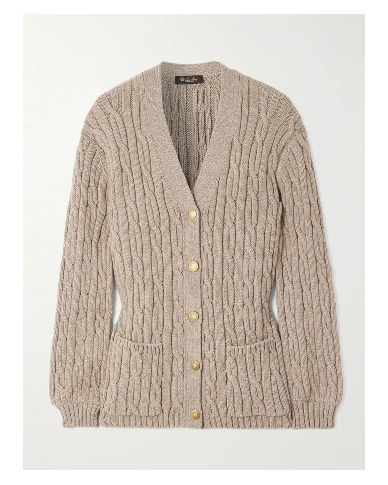 Loro Piana Cable-knit Cashmere-blend Cardigan - Neutrals Neutrals