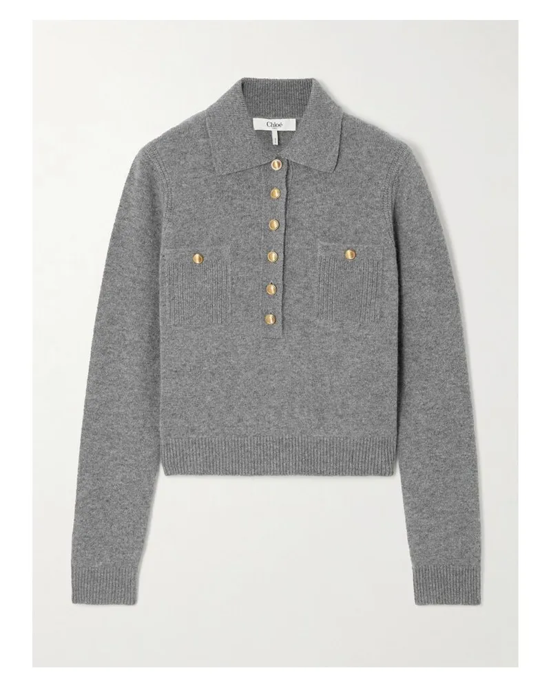 Chloé Pullover Aus Einer Woll-kaschmirmischung Mit Polokragen Und Verzierungen - Grau Grau
