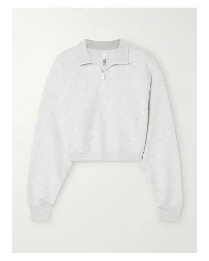 SKIMS Cropped Half Zip Pullover – Light Heather Gray – Verkürzter Pullover Aus Jersey Aus Einer Baumwollmischung Mit Troyer-kragen - Grau Grau