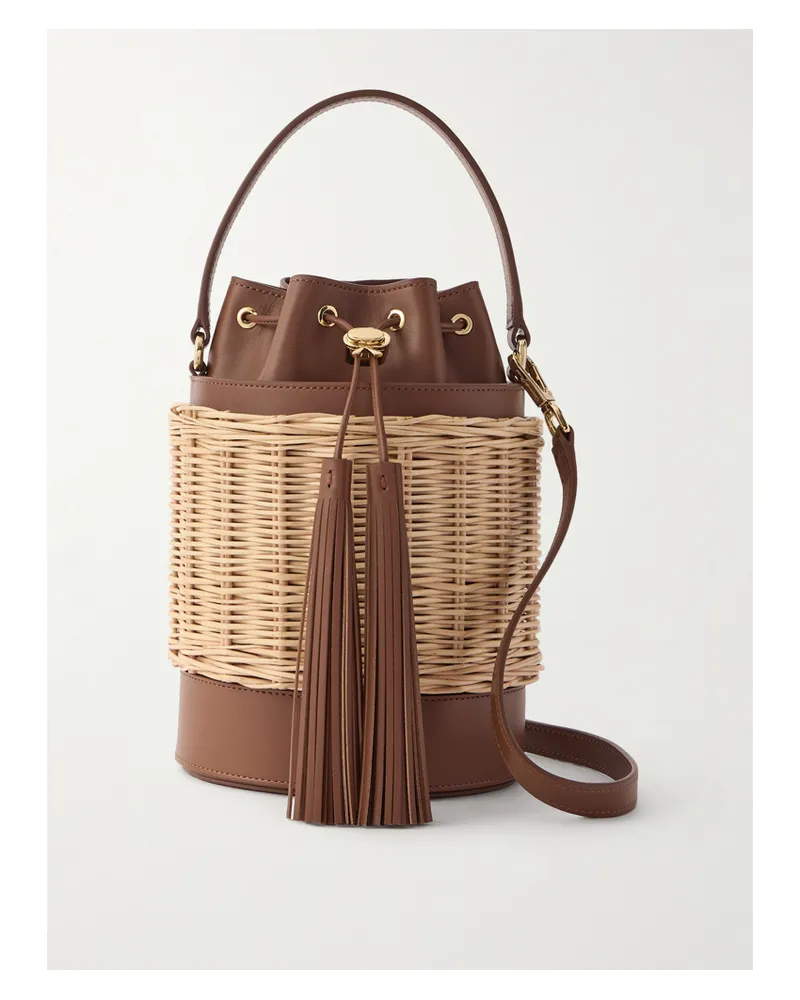 Gianvito Rossi Rattan-trimmed Leather Bucket Bag - Brown Brown