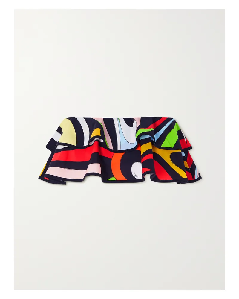 Emilio Pucci Marmo Bedrucktes Bandeau-bikini-oberteil Mit Volants - Schwarz Schwarz