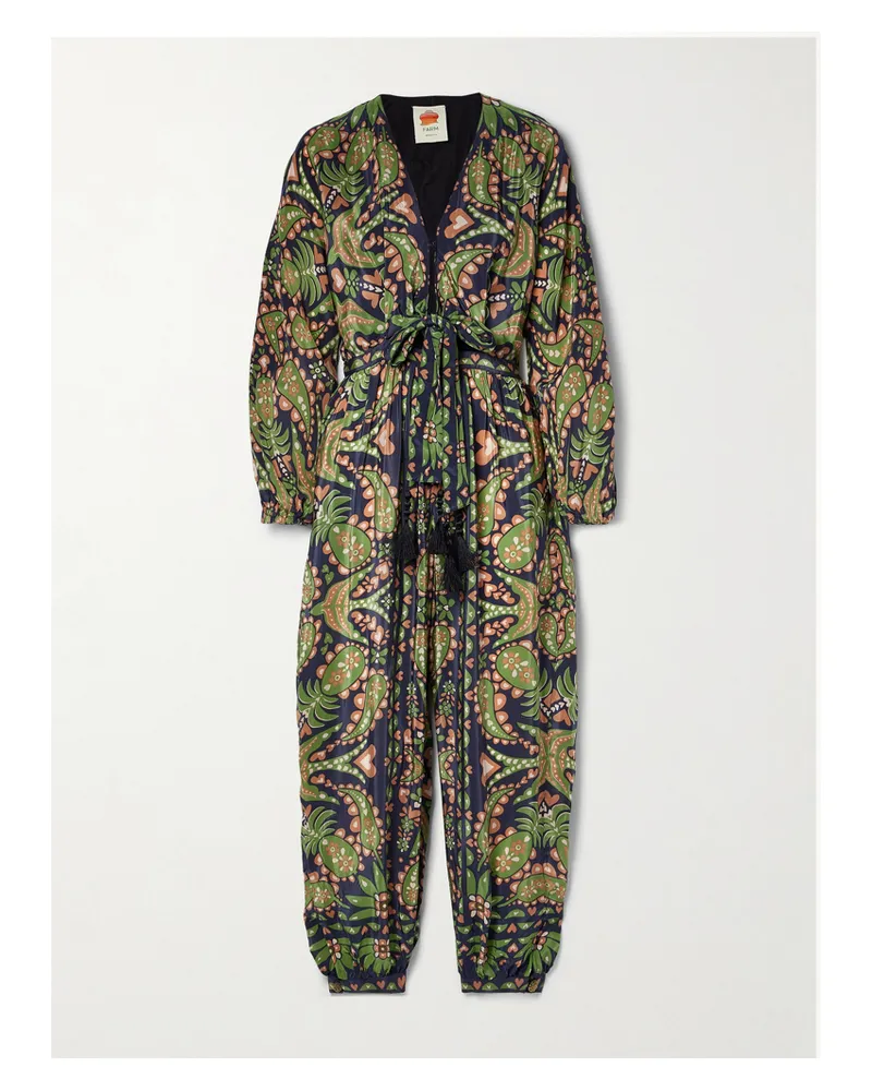 FARM Rio Martina Jumpsuit Aus Bedrucktem Duchesse-satin Mit Bändern - Schwarz Schwarz