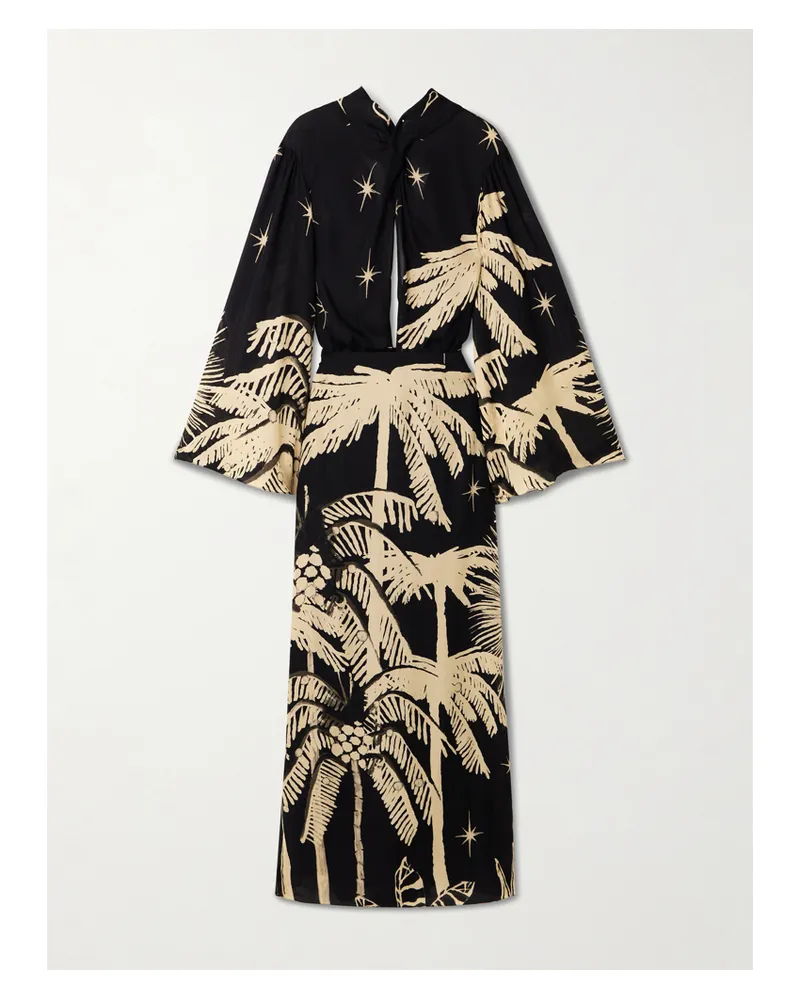 Johanna Ortiz Primera Vez Cutout Printed Silk-georgette Maxi Dress - Black Black