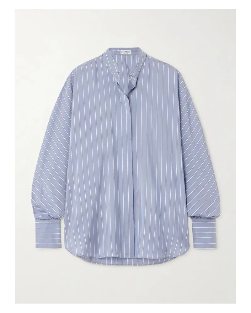 Brunello Cucinelli Hemd Aus Gestreifter Seide - Blau Blau