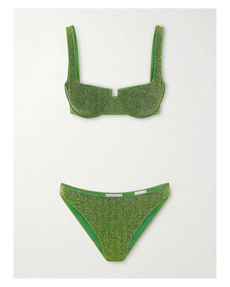 Oséree Lumière Balconette-bikini In Metallic-optik - Grün Grün