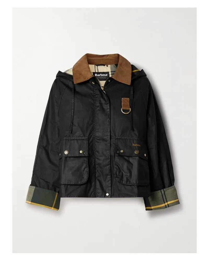 Barbour Erma Jacke Aus Gewachster Baumwolle Mit Cordbesatz Und Kapuze - Schwarz Schwarz