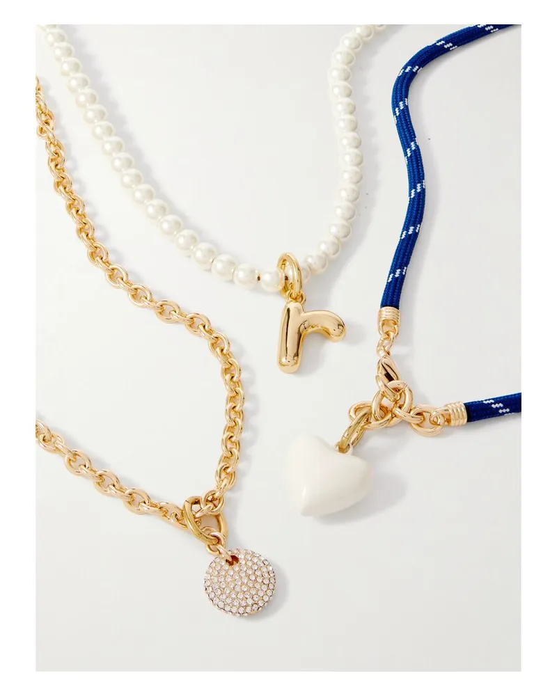 Roxanne Assoulin Happy Heart Set Aus Drei Ketten Mit Kordel, Kunstperlen, Kristallen, Emaille Und Goldfarbenen Details Gold