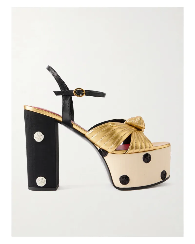 Valentino Garavani Crasher 125 Plateausandalen Aus Moiré Und Leder Mit Knoten Und Pailletten - Gold Gold