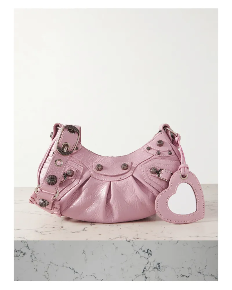 Balenciaga Le Cagole Xs Studded Crinkled-leather Shoulder Bag - Pink Pink