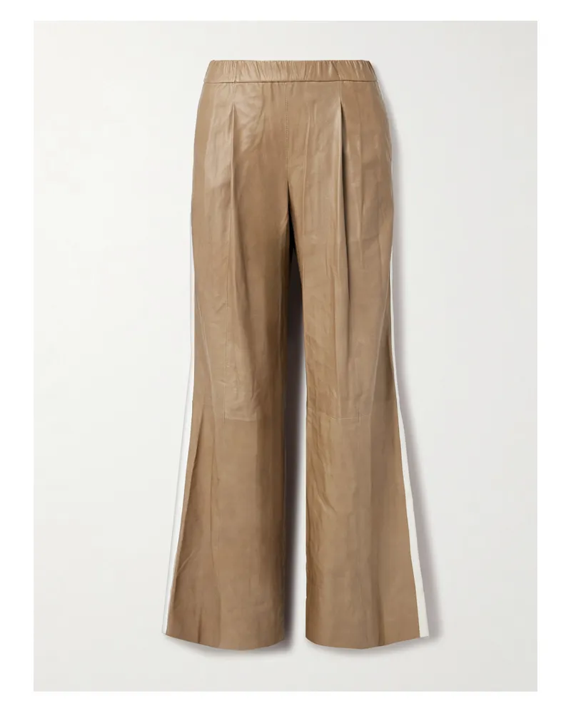 TWP Eva Hose Mit Weitem Bein Aus Leder In Knitteroptik Mit Falten - Braun Braun