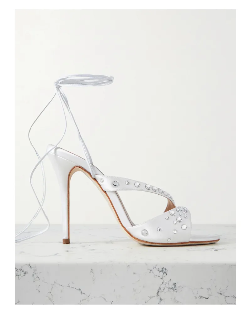 Alessandra Rich Sandalen Aus Satin Mit Kristallen - Weiß Weiß