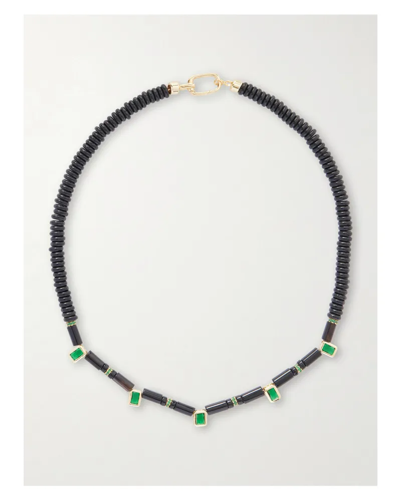 Martha Calvo Noir Gold-tone Crystal Beaded Necklace - Black Black