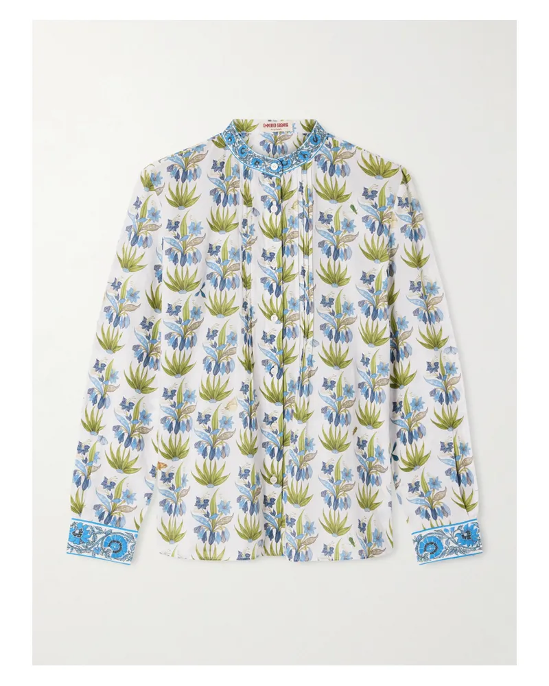 Emporio Sirenuse Chiara Celestine Hemd Aus Baumwoll-voile Mit Blumenprint Und Falten - Blau Blau