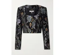 Verkürzte Jacke Aus Jacquard Mit Blumenmuster - Schwarz