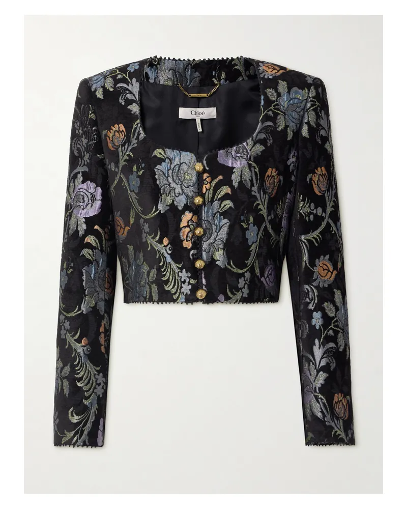 Chloé Verkürzte Jacke Aus Jacquard Mit Blumenmuster - Schwarz Schwarz