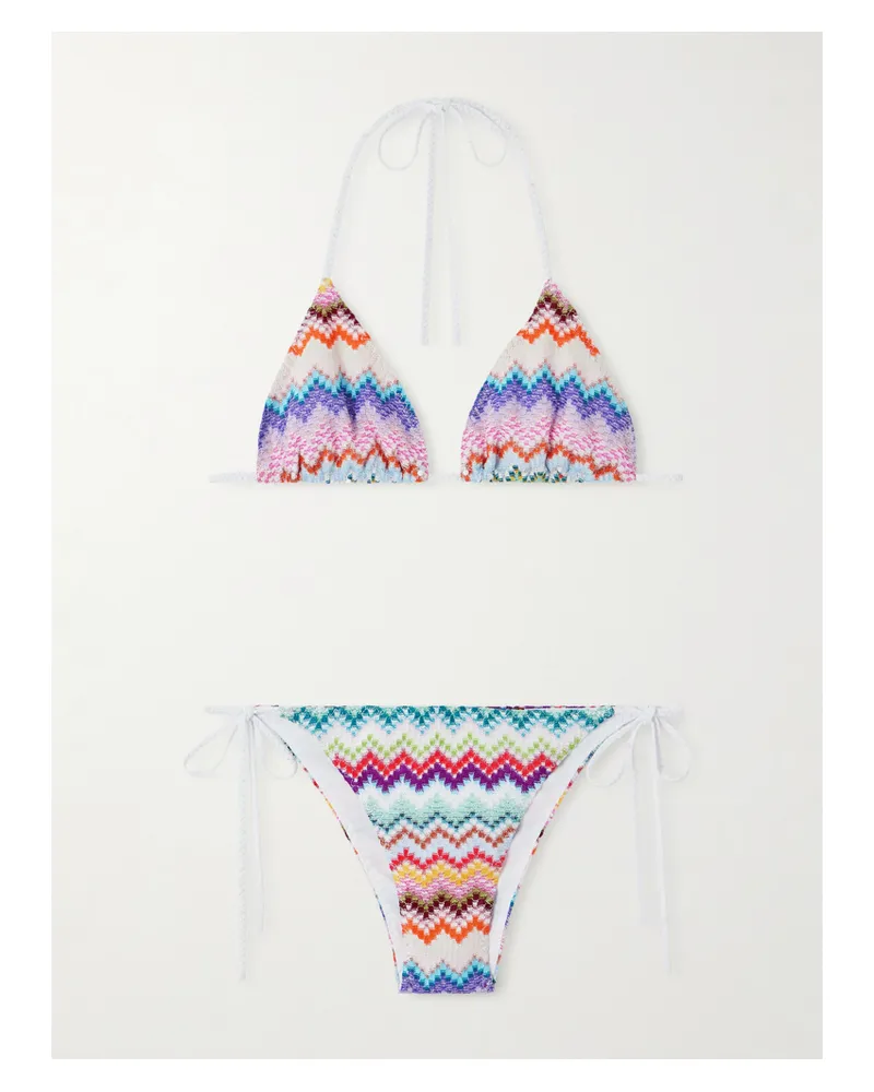 Missoni Mare Triangel-bikini Aus Gestreiftem Metallic-häkelstrick - Mehrfarbig Mehrfarbig