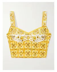 Dolce & Gabbana Maiolica Bustier aus Bedruckter Popeline aus einer Baumwollmischung Gelb