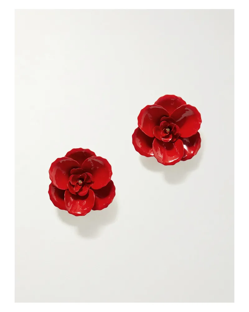 Jennifer Behr Chaya Gold-tone Enamel Earrings - Red Red