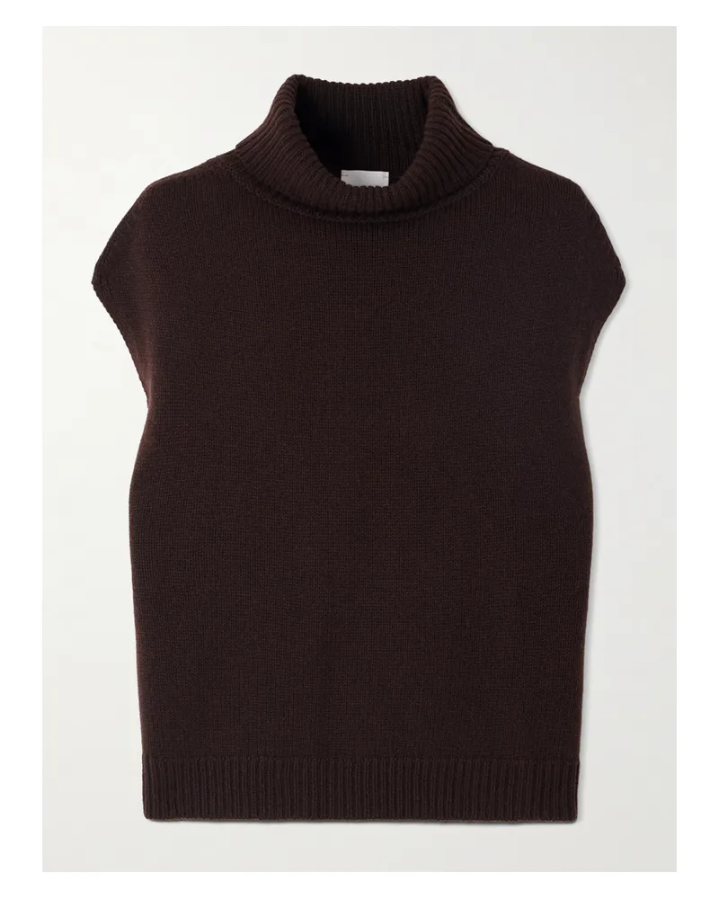 ALLUDE Wool And Cashmere-blend Turtleneck Tank - Brown Brown