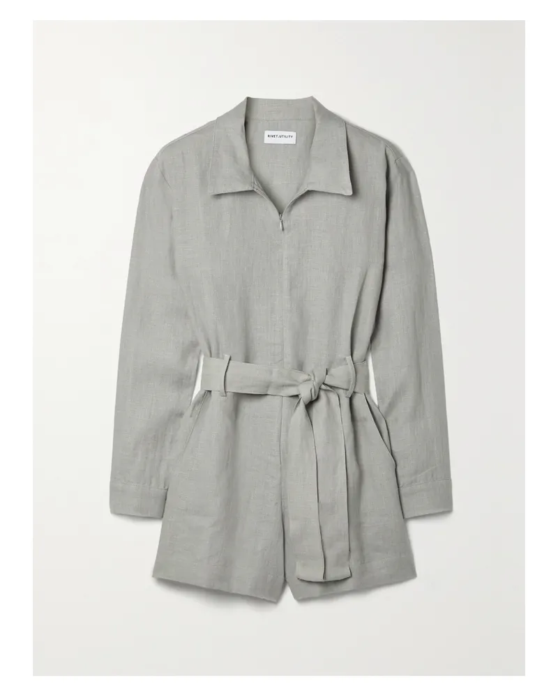 Rivet Utility Net Sustain Trendsetter Playsuit Aus Leinen Mit Bindegürtel - Grau Grau