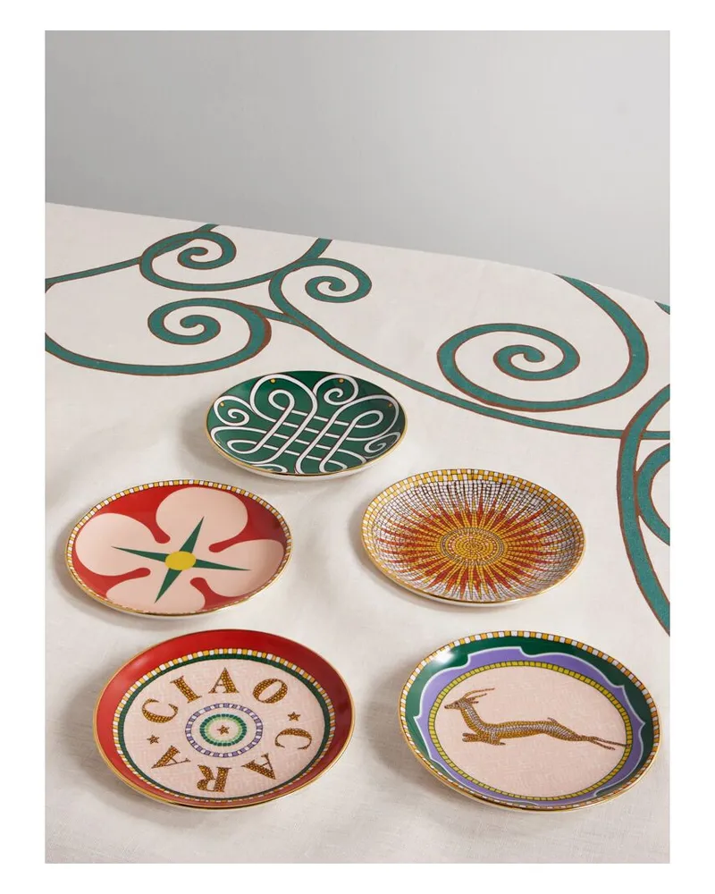 La DoubleJ Set Aus Fünf Kleinen, Bemalten Porzellantellern Mit Vergoldeten Details - Mehrfarbig Mehrfarbig