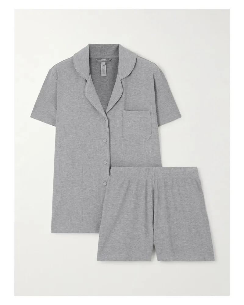 SKIMS Soft Lounge Short Sleep Set – Heather Grey – Pyjama Aus Stretch-modal-jersey - Grau Grau
